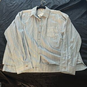 Size large light blue and white stripped button down top